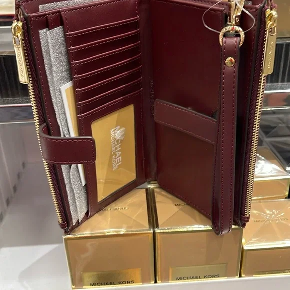 Michael Kors Jet Set Travel Large Double-Zip Wristlet-Wallet-PhoneHolder Oxblood - Picture 15 of 16